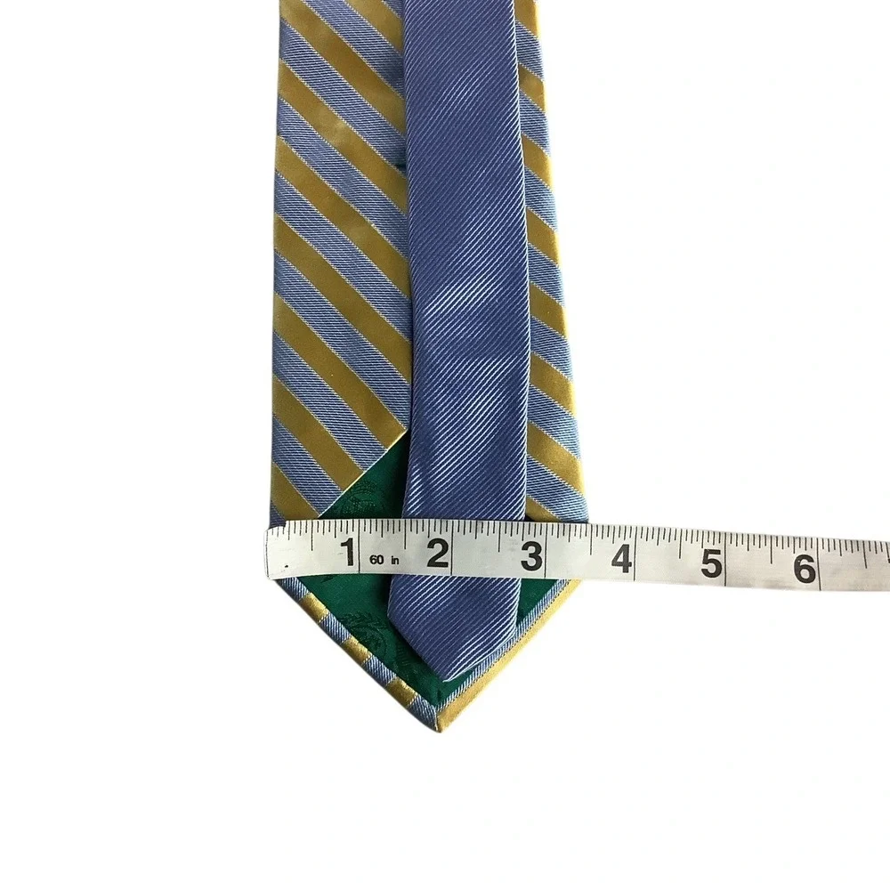Tommy Hilfiger Men Tie 100% Silk‎ Blue Gold Striped Classic Necktie USA Formal